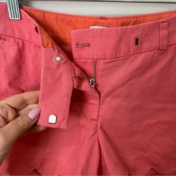 Jcrew Scalloped Hem Shorts Pink Linen Cotton - Picture 4 of 7